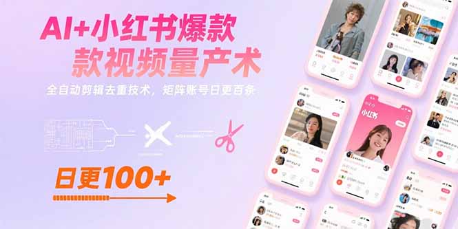 AI+小红书爆款视频量产术：全自动剪辑去重技术，矩阵账号日更百条远创网-专注分享副业落地实操课程 – 全网首发_高质量项目输出远创网