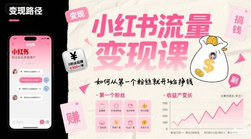 小红书流量变现课，如何从第一个粉丝就开始挣钱远创网-专注分享副业落地实操课程 – 全网首发_高质量项目输出远创网