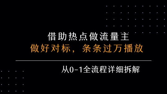 借力热点，乘顺风车玩流量主，条条过万播放， 每月收益5k+，从0-1全流程详细拆解远创网-专注分享副业落地实操课程 – 全网首发_高质量项目输出远创网