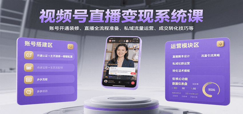 视频号直播变现系统课，账号开通装修、直播全流程准备、私域流量运营、成交转化技巧等远创网-专注分享副业落地实操课程 – 全网首发_高质量项目输出远创网