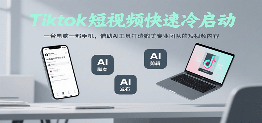 Tiktok短视频快速冷启动，一台电脑一部手机，借助AI工具打造媲美专业团队的短视频内容远创网-专注分享副业落地实操课程 – 全网首发_高质量项目输出远创网