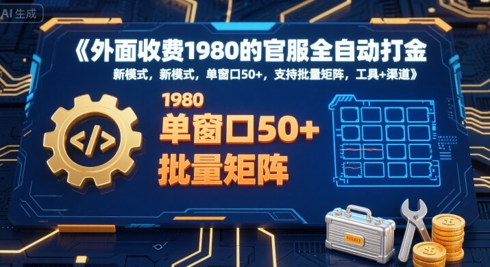外面收费1980的官服全自动打金，新模式，单窗口50+，支持批量矩阵，工具+渠道【揭秘】远创网-专注分享副业落地实操课程 – 全网首发_高质量项目输出远创网