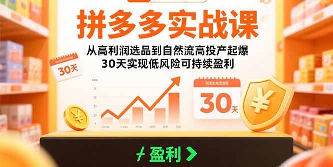 拼多多实战课：从高利润选品到自然流高投产起爆 30天实现低风险可持续盈利远创网-专注分享副业落地实操课程 – 全网首发_高质量项目输出远创网