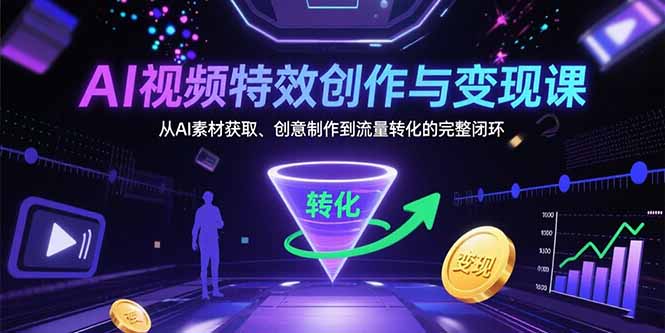 AI视频特效创作与变现课：从AI素材获取、创意制作到流量转化的完整闭环远创网-专注分享副业落地实操课程 – 全网首发_高质量项目输出远创网