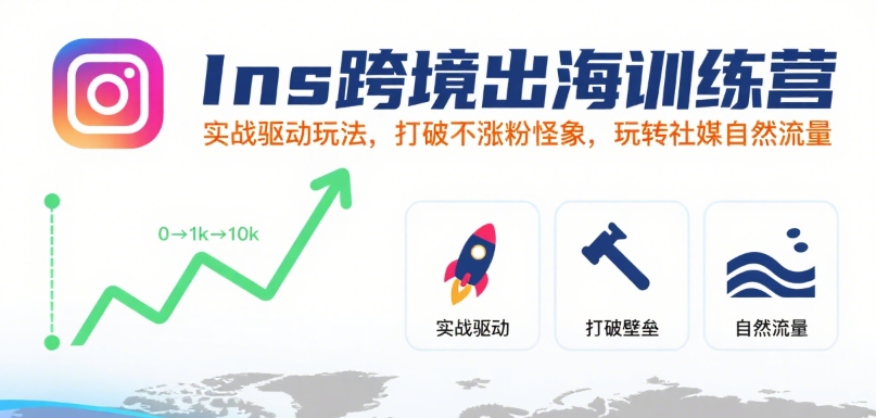 Ins跨境出海训练营，实战驱动玩法，打破不涨粉怪象，玩转社媒自然流量远创网-专注分享副业落地实操课程 – 全网首发_高质量项目输出远创网