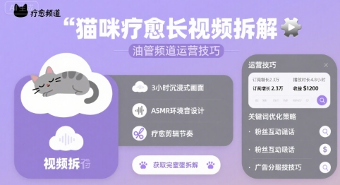 猫咪疗愈长视频拆解 &油管频道运营技巧远创网-专注分享副业落地实操课程 – 全网首发_高质量项目输出远创网