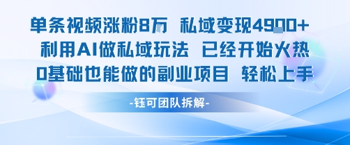 单条视频私域变现4.9k+利用AI做私域玩法 已经开始火热0基础也能做的副业项目轻松上手远创网-专注分享副业落地实操课程 – 全网首发_高质量项目输出远创网