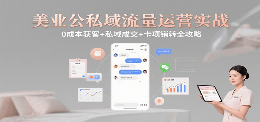 美业公私域流量运营实战：0成本获客+私域成交+卡项销转全攻略远创网-专注分享副业落地实操课程 – 全网首发_高质量项目输出远创网