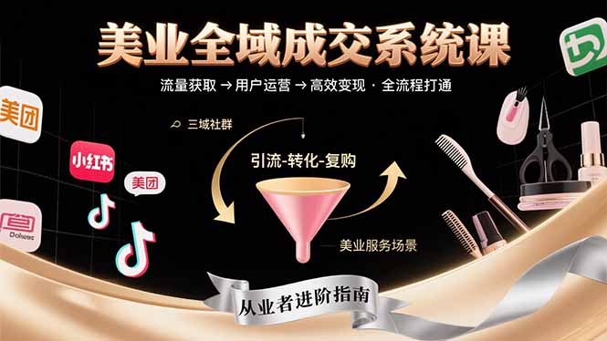 美业全域成交系统课程：帮助美业从业者打通从流量获取到高效变现全流程远创网-专注分享副业落地实操课程 – 全网首发_高质量项目输出远创网