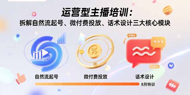运营型主播培训：拆解自然流起号、微付费投放、话术设计三大核心模块-8月远创网-专注分享副业落地实操课程 – 全网首发_高质量项目输出远创网
