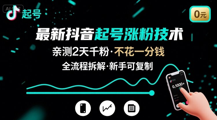 最新抖音起号涨粉技术，亲测2天千粉，不花一分钱，全流程拆解远创网-专注分享副业落地实操课程 – 全网首发_高质量项目输出远创网