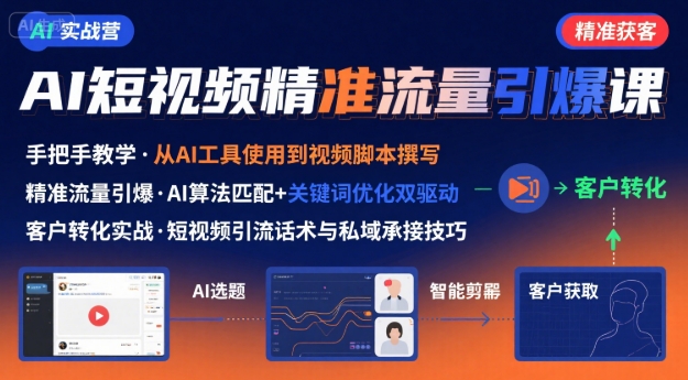 AI+短视频引爆精准客户实战营，手把手教你引爆Ai短视频精准流量远创网-专注分享副业落地实操课程 – 全网首发_高质量项目输出远创网