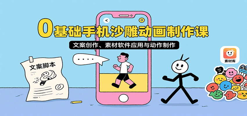 0基础手机沙雕动画制作课，文案创作、素材软件应用与动作制作远创网-专注分享副业落地实操课程 – 全网首发_高质量项目输出远创网