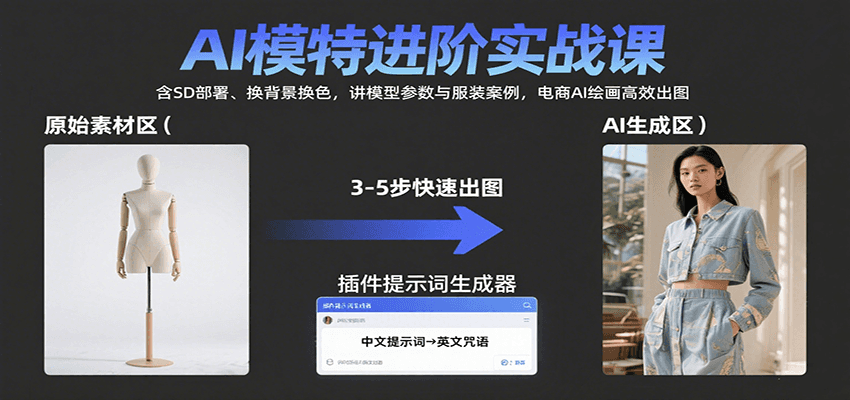 AI模特进阶实战课：含SD部署、换背景换色，讲模型参数与服装案例，电商AI绘画高效出图远创网-专注分享副业落地实操课程 – 全网首发_高质量项目输出远创网