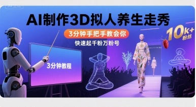 Ai制作3D拟人养生走秀，3分钟手把手教会你，快速起千粉万粉号远创网-专注分享副业落地实操课程 – 全网首发_高质量项目输出远创网