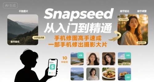 Snapseed从入门到精通，手机修图高手速成，一部手机就能修出摄影大片远创网-专注分享副业落地实操课程 – 全网首发_高质量项目输出远创网