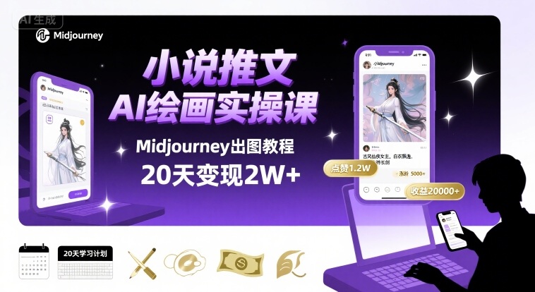 小说推文干货分享之AI绘画MJ出图实操课，用Midjourney做小说推文，20天挣2w远创网-专注分享副业落地实操课程 – 全网首发_高质量项目输出远创网