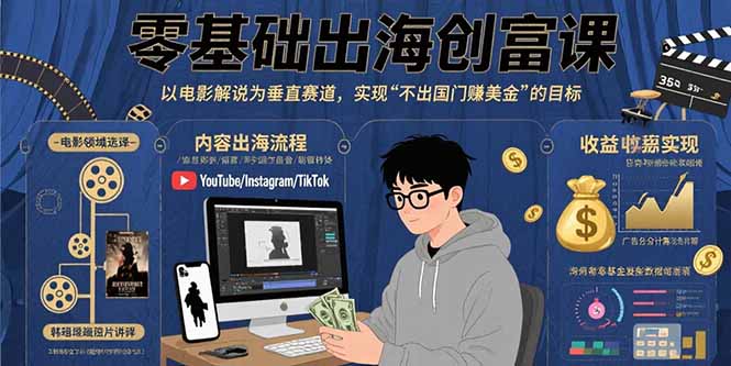 零基础出海创富课：以电影解说为垂直赛道，实现不出国门赚美金的目标远创网-专注分享副业落地实操课程 – 全网首发_高质量项目输出远创网