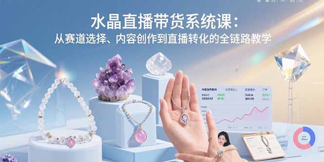 水晶直播带货系统课：从赛道选择、内容创作到直播转化的全链路教学远创网-专注分享副业落地实操课程 – 全网首发_高质量项目输出远创网