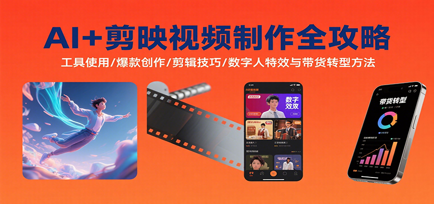 AI+剪映视频制作全攻略：工具使用/爆款创作/剪辑技巧/数字人特效与带货转型方法远创网-专注分享副业落地实操课程 – 全网首发_高质量项目输出远创网