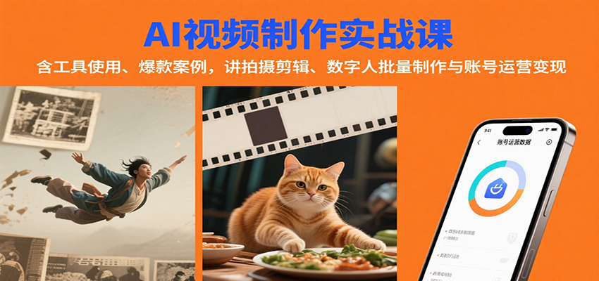 AI视频制作实战：含工具使用、爆款案例，讲拍摄剪辑、数字人批量制作与账号运营变现远创网-专注分享副业落地实操课程 – 全网首发_高质量项目输出远创网