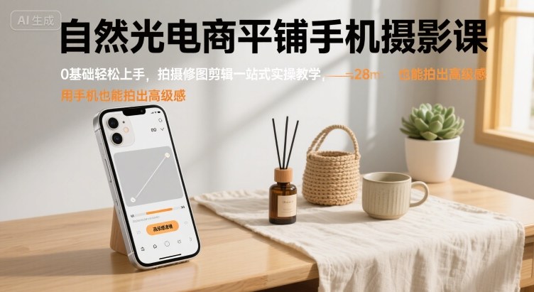 自然光电商平铺手机摄影课，0基础轻松上手，拍摄修图剪辑一站式实操教学，用手机也能拍出高级感远创网-专注分享副业落地实操课程 – 全网首发_高质量项目输出远创网