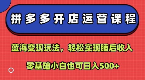 拼多多开店运营课程：蓝海变现玩法，轻松实现睡后收入，零基础小白也可日入5张远创网-专注分享副业落地实操课程 – 全网首发_高质量项目输出远创网