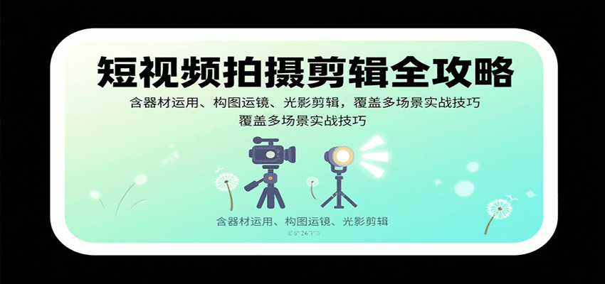 短视频拍摄剪辑全攻略：含器材运用、构图运镜、光影剪辑，覆盖多场景实战技巧远创网-专注分享副业落地实操课程 – 全网首发_高质量项目输出远创网
