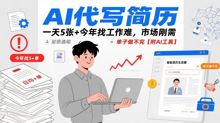 AI代写简历，一天5张+今年找工作难，市场刚需，单子做不完【附AI工具】远创网-专注分享副业落地实操课程 – 全网首发_高质量项目输出远创网