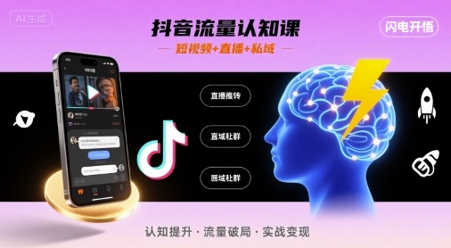 抖音流量认知课，短视频+直播+私域，认知提升，闪电开悟远创网-专注分享副业落地实操课程 – 全网首发_高质量项目输出远创网