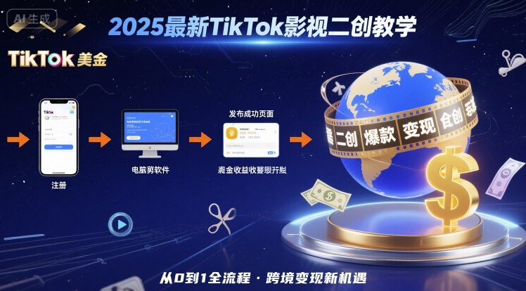 2025年最新TikTok影视二创教学，从注册到发布撸美金全流程，跨境变现新机遇远创网-专注分享副业落地实操课程 – 全网首发_高质量项目输出远创网