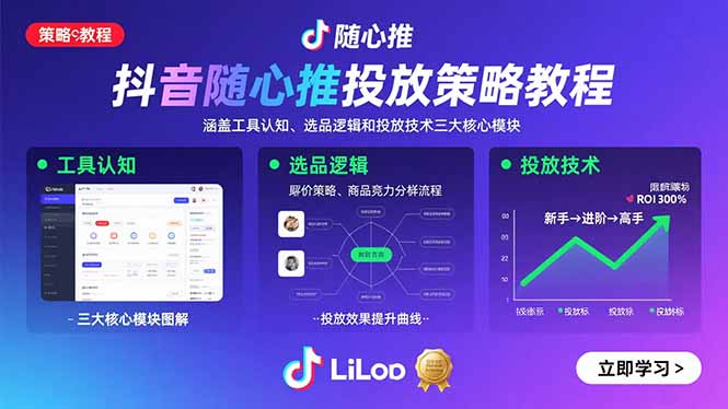 抖音随心推投放策略教程：涵盖工具认知、选品逻辑和投放技术三大核心模块远创网-专注分享副业落地实操课程 – 全网首发_高质量项目输出远创网