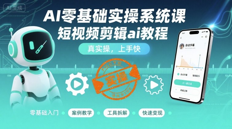 AI零基础实操系统课，短视频剪辑ai教程，真实操，上手快远创网-专注分享副业落地实操课程 – 全网首发_高质量项目输出远创网