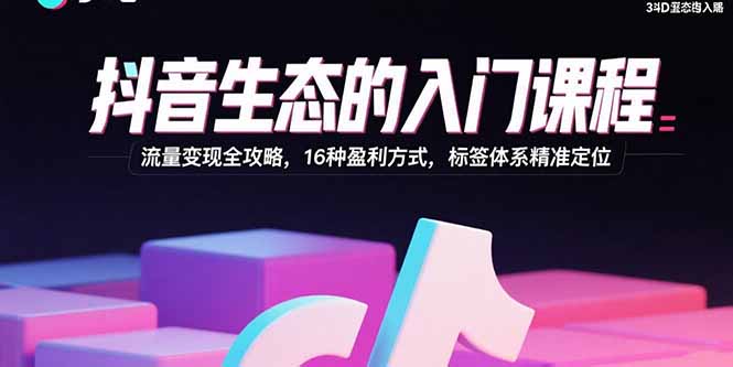 抖音生态的入门课程：流量变现全攻略，16种盈利方式，标签体系精准定位远创网-专注分享副业落地实操课程 – 全网首发_高质量项目输出远创网