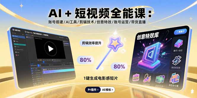 AI+短视频全能课：账号搭建/AI工具/剪辑技术/创意特效/账号运营/带货直播远创网-专注分享副业落地实操课程 – 全网首发_高质量项目输出远创网