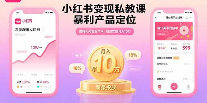 小红书变现私教课，暴利产品定位，高转化内容生产术，快速实现月入10万远创网-专注分享副业落地实操课程 – 全网首发_高质量项目输出远创网