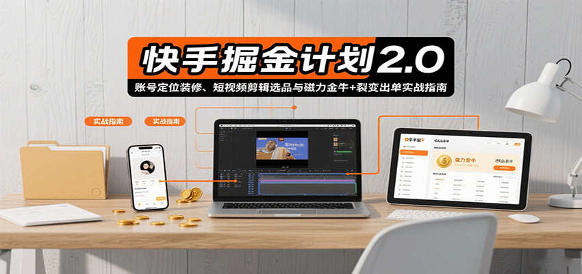 快手掘金计划2.0，账号定位装修、短视频剪辑选品与磁力金牛+裂变出单实战指南远创网-专注分享副业落地实操课程 – 全网首发_高质量项目输出远创网