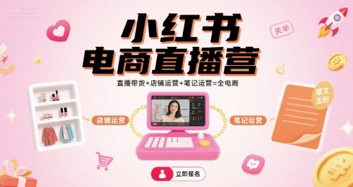 小红书电商直播营，直播带货+店铺运营+笔记运营=全电商远创网-专注分享副业落地实操课程 – 全网首发_高质量项目输出远创网
