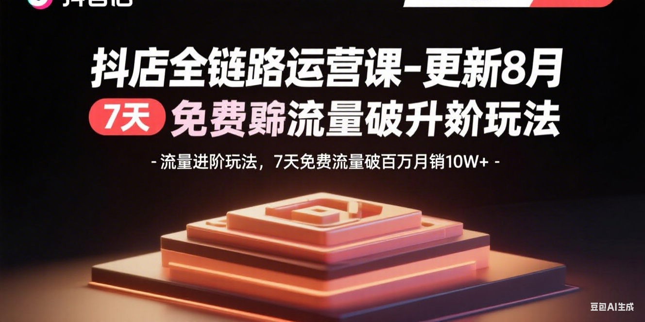抖店全链路运营课-更新8月：流量进阶玩法，7天免费流量破百万月销10W+远创网-专注分享副业落地实操课程 – 全网首发_高质量项目输出远创网