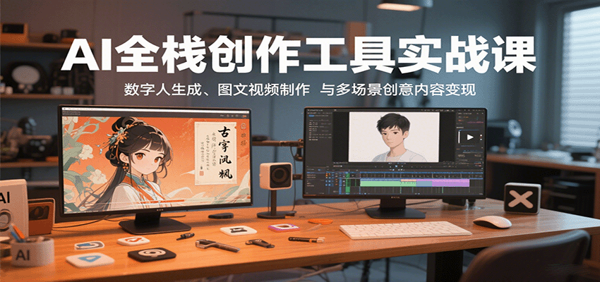 AI全栈创作工具实战课：数字人生成、图文视频制作与多场景创意内容变现远创网-专注分享副业落地实操课程 – 全网首发_高质量项目输出远创网