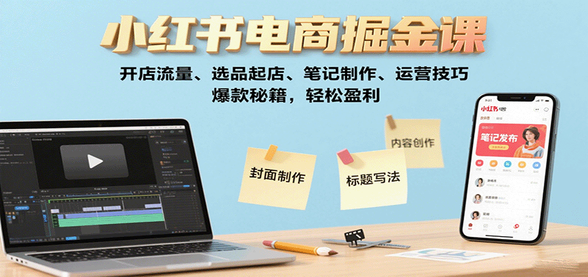 小红书电商掘金课：开店流量、选品起店、笔记制作、运营技巧，爆款秘籍，轻松盈利远创网-专注分享副业落地实操课程 – 全网首发_高质量项目输出远创网
