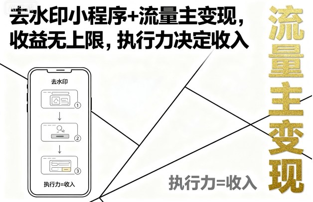去水印小程序+流量主变现，收益无上限，执行力决定收入远创网-专注分享副业落地实操课程 – 全网首发_高质量项目输出远创网