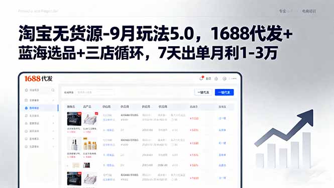 淘宝无货源-9月玩法5.0，1688代发+蓝海选品+三店循环，7天出单月利1-3万远创网-专注分享副业落地实操课程 – 全网首发_高质量项目输出远创网