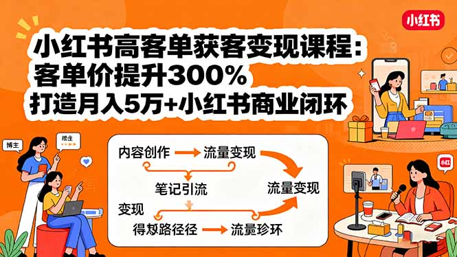 小红书高客单获客变现课程：客单价提升300%，打造月入10万+小红书商业闭环远创网-专注分享副业落地实操课程 – 全网首发_高质量项目输出远创网