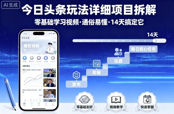 今日头条玩法详细项目拆解，零基础学习视频 通俗易懂 14天搞定它远创网-专注分享副业落地实操课程 – 全网首发_高质量项目输出远创网
