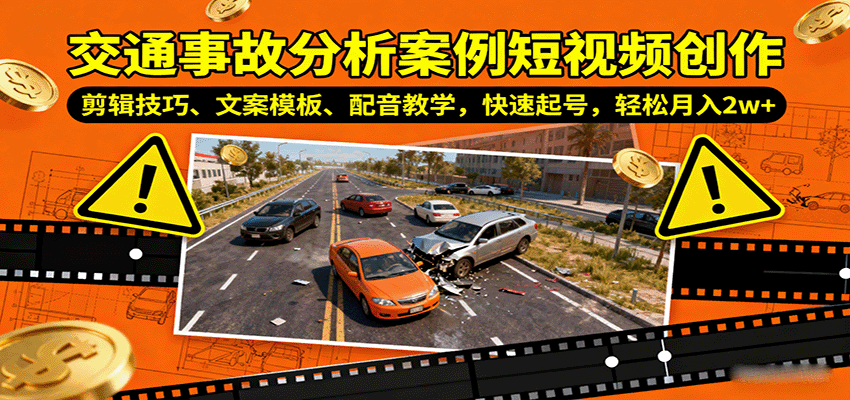 交通事故分析案例短视频创作，剪辑技巧、文案模板、配音教学，快速起号，轻松月入2w+远创网-专注分享副业落地实操课程 – 全网首发_高质量项目输出远创网