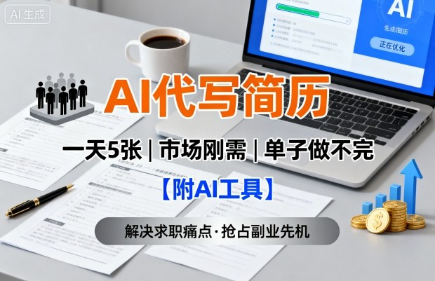 AI代写简历，一天5张，今年找工作难，市场刚需，单子做不完【附AI工具】远创网-专注分享副业落地实操课程 – 全网首发_高质量项目输出远创网