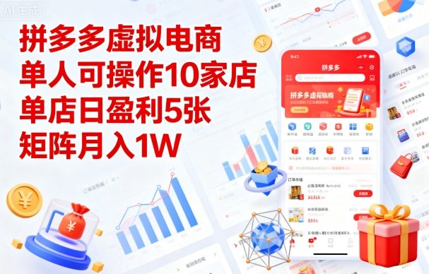 拼多多虚拟电商，单人可操作10家店，单店日盈利5张，矩阵月入1W+【揭秘】远创网-专注分享副业落地实操课程 – 全网首发_高质量项目输出远创网