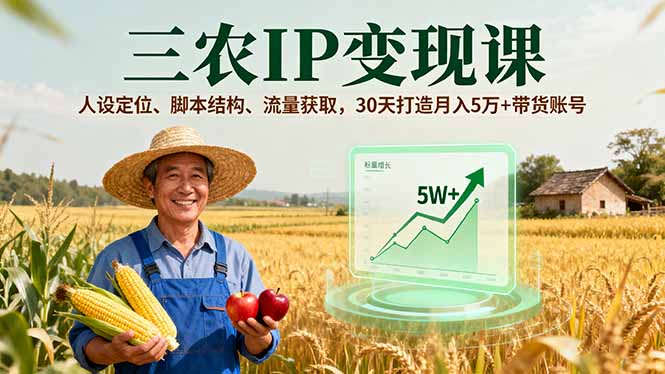 三农IP变现课，人设定位、脚本结构、流量获取，30天打造月入5万+带货账号远创网-专注分享副业落地实操课程 – 全网首发_高质量项目输出远创网