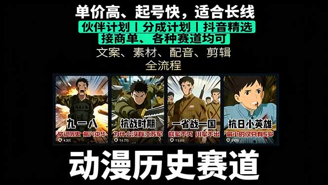 历史动漫赛道撸分成：起号、文案、素材、配音、剪辑，单视频收益破万远创网-专注分享副业落地实操课程 – 全网首发_高质量项目输出远创网